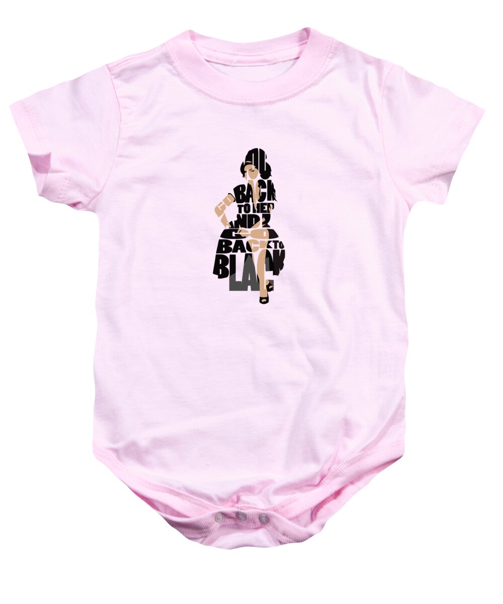 Amy Winehouse Baby Onesie featuring the digital art Amy Winehouse Typography Art by Inspirowl Design