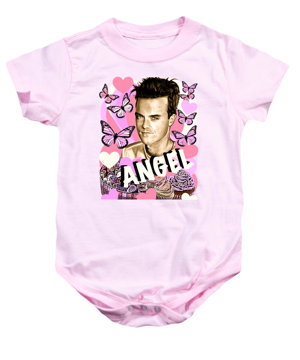 Robbie Williams Baby Onesie featuring the mixed media Angel Cupcake by Gittas Art