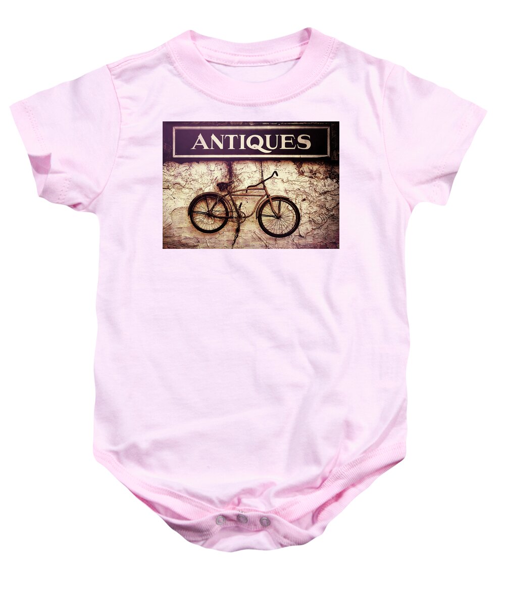 Antiques Baby Onesie featuring the photograph Antiques Old Bike by Bob Orsillo