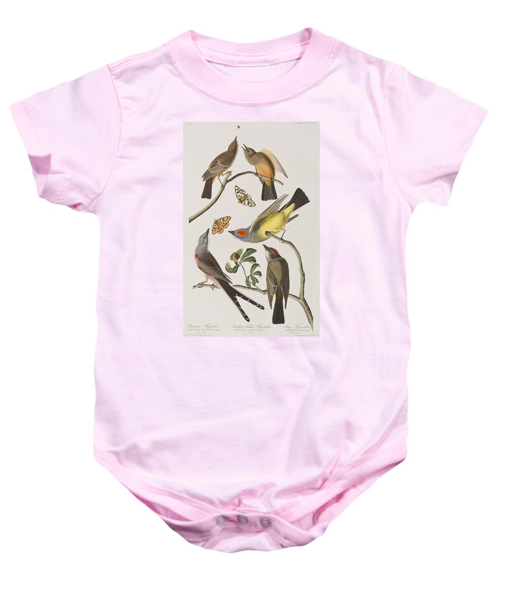 Butterfly Baby Onesie featuring the painting Arkansaw Flycatcher Swallow-Tailed Flycatcher Says Flycatcher by John James Audubon