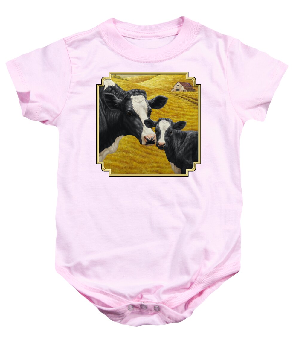 Cow Baby Onesie featuring the painting Holstein Cow and Calf Farm by Crista Forest