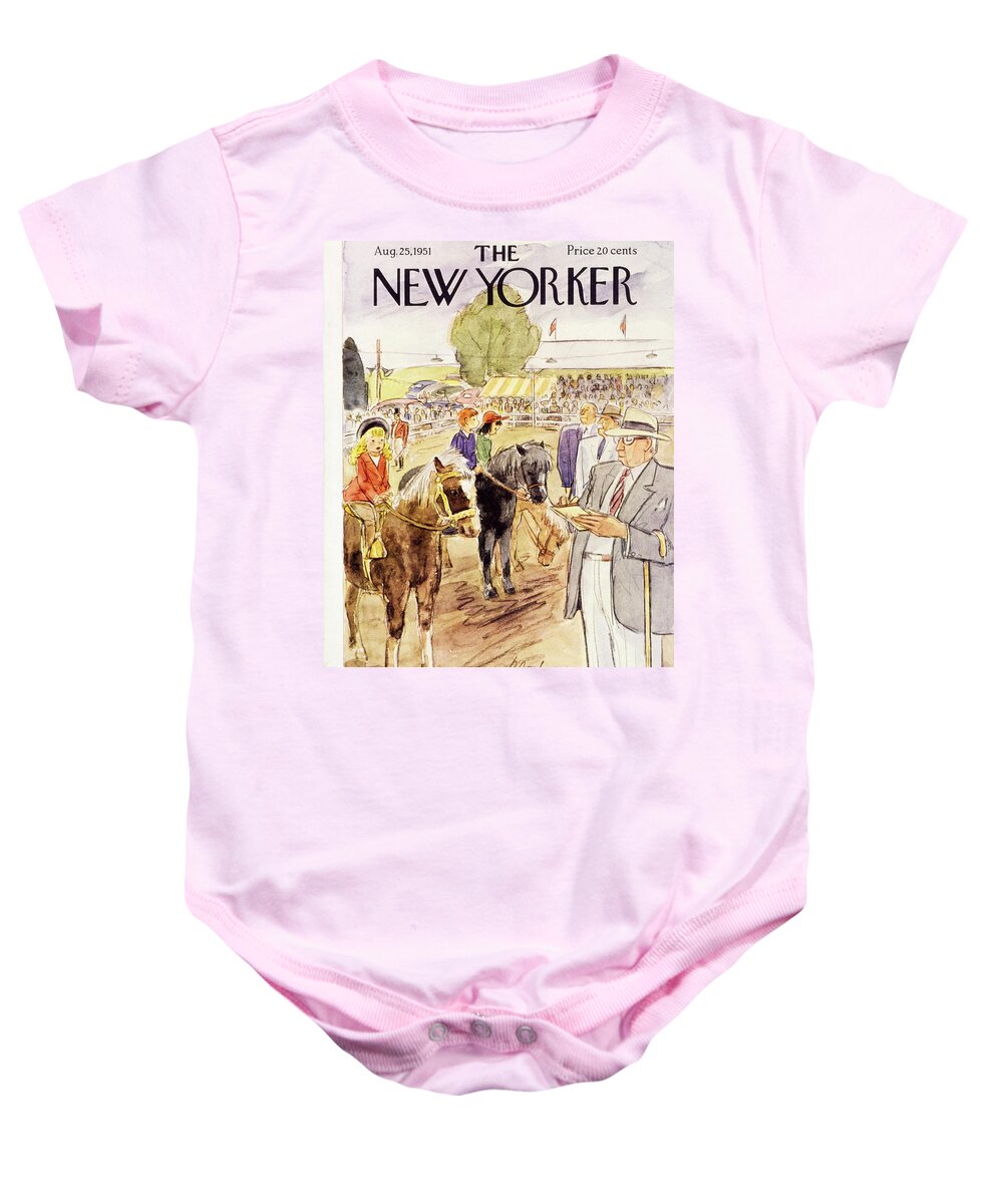 Horse Show Baby Onesie featuring the painting New Yorker August 25 1951 by Perry Barlow