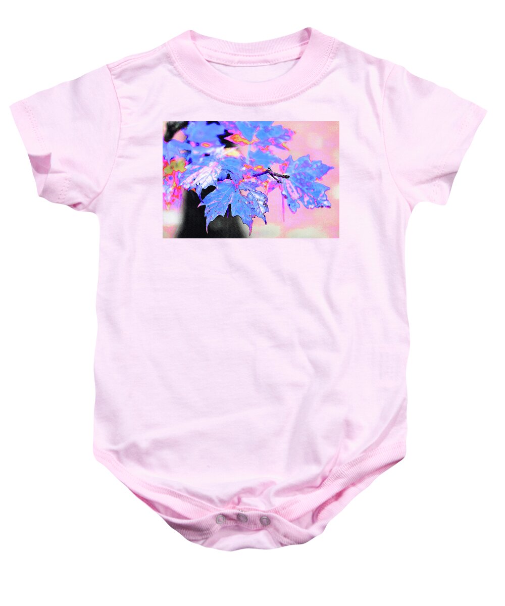 New England Baby Onesie featuring the photograph Autumn Leaves in Blue by Betty LaRue