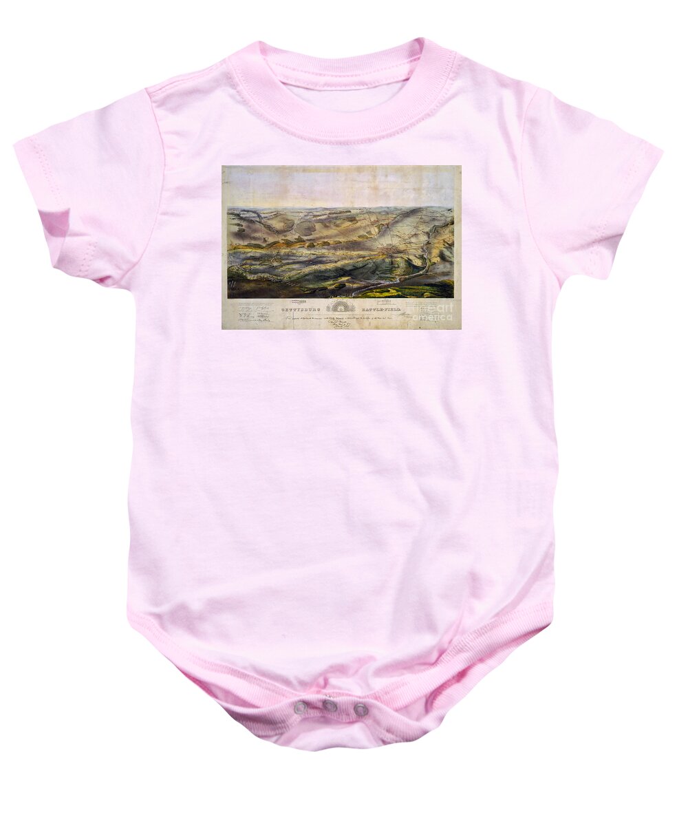 Bachelder Gettysburg Battlefield Map Baby Onesie featuring the photograph Bachelder Gettysburg Battlefield Map by Vintage Collectables