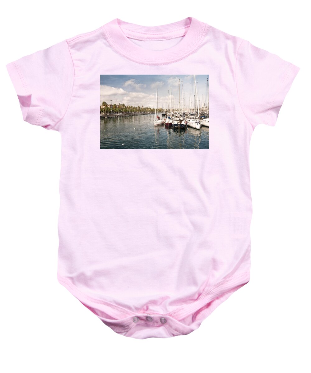 Barcelona Baby Onesie featuring the photograph Barcelona Harbor by Steven Sparks
