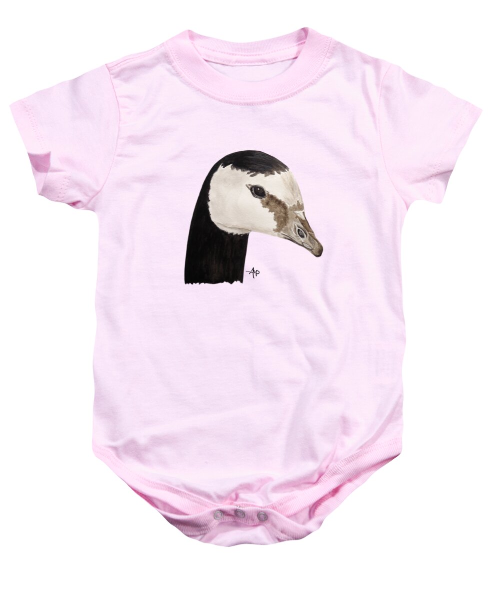 Goose Baby Onesie featuring the painting Barnacle Goose Portrait by Angeles M Pomata