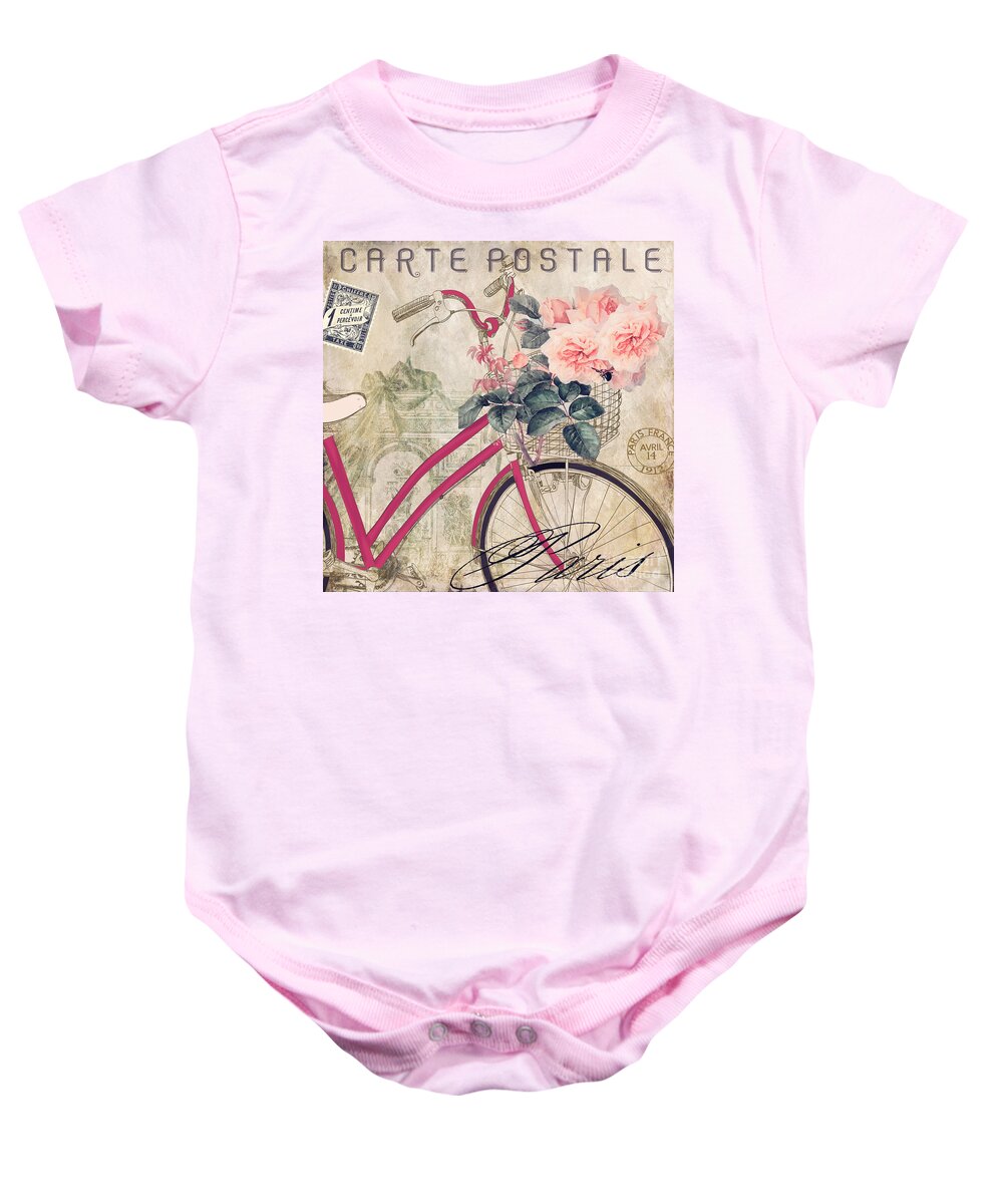 Bike Baby Onesie featuring the painting Bicycling in Paris II by Mindy Sommers