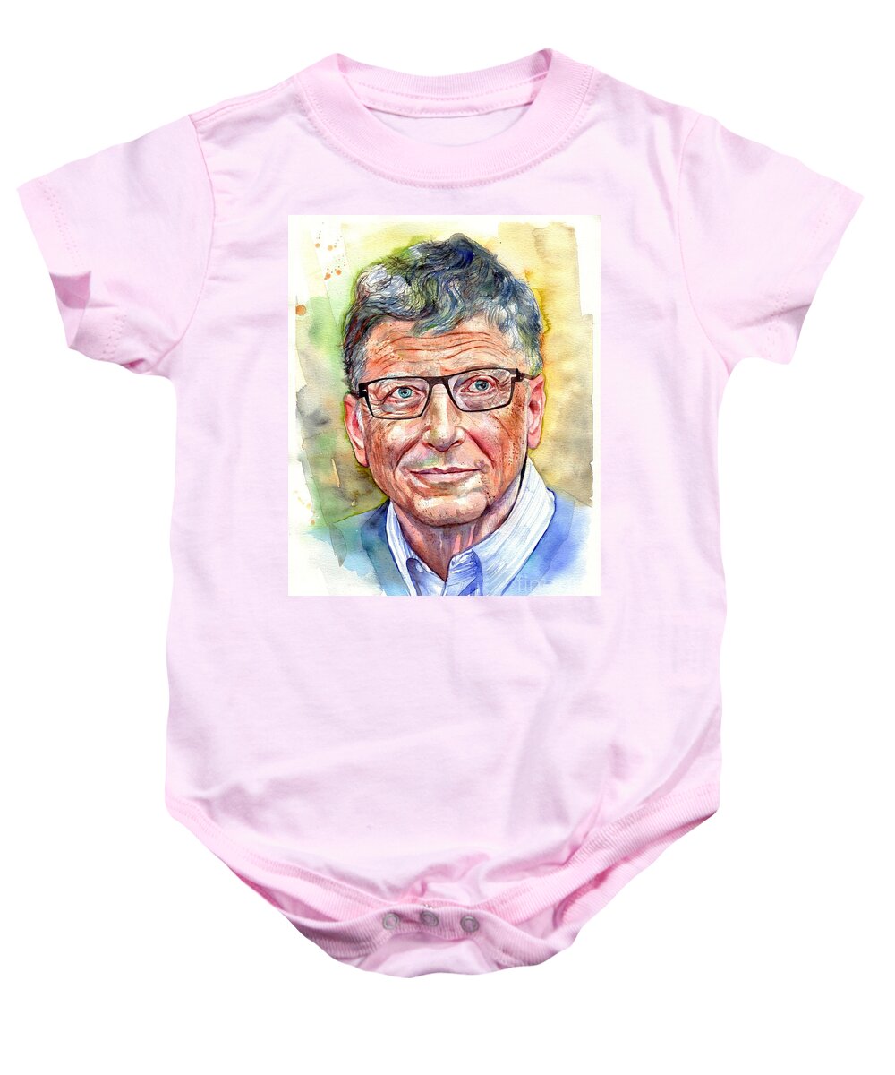 Bill Baby Onesie featuring the painting Bill Gates portrait by Suzann Sines