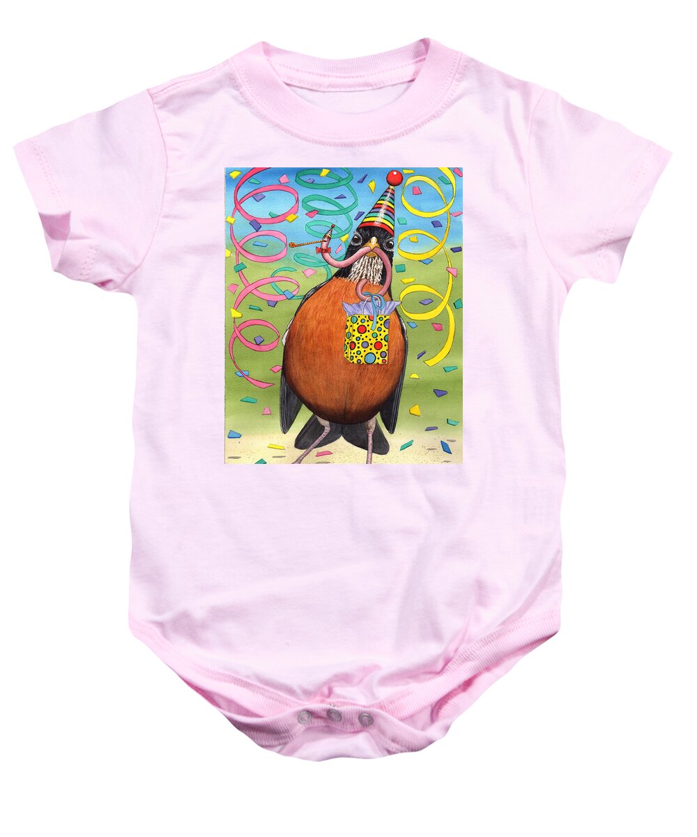 Robin Baby Onesie featuring the painting Birthday Robin by Catherine G McElroy