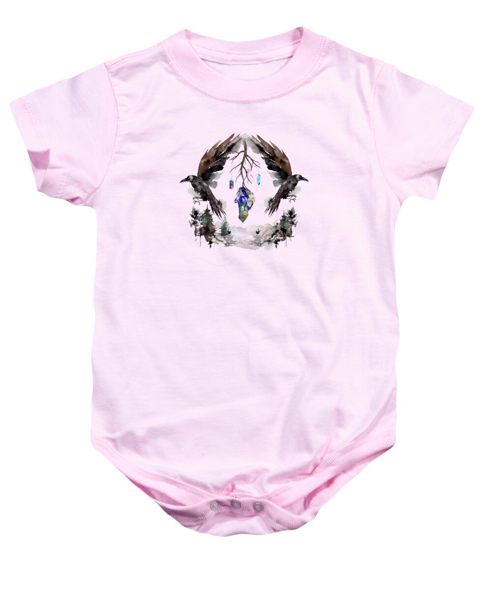 Painting Baby Onesie featuring the painting Black Ravens In The Crystal Woods by Little Bunny Sunshine