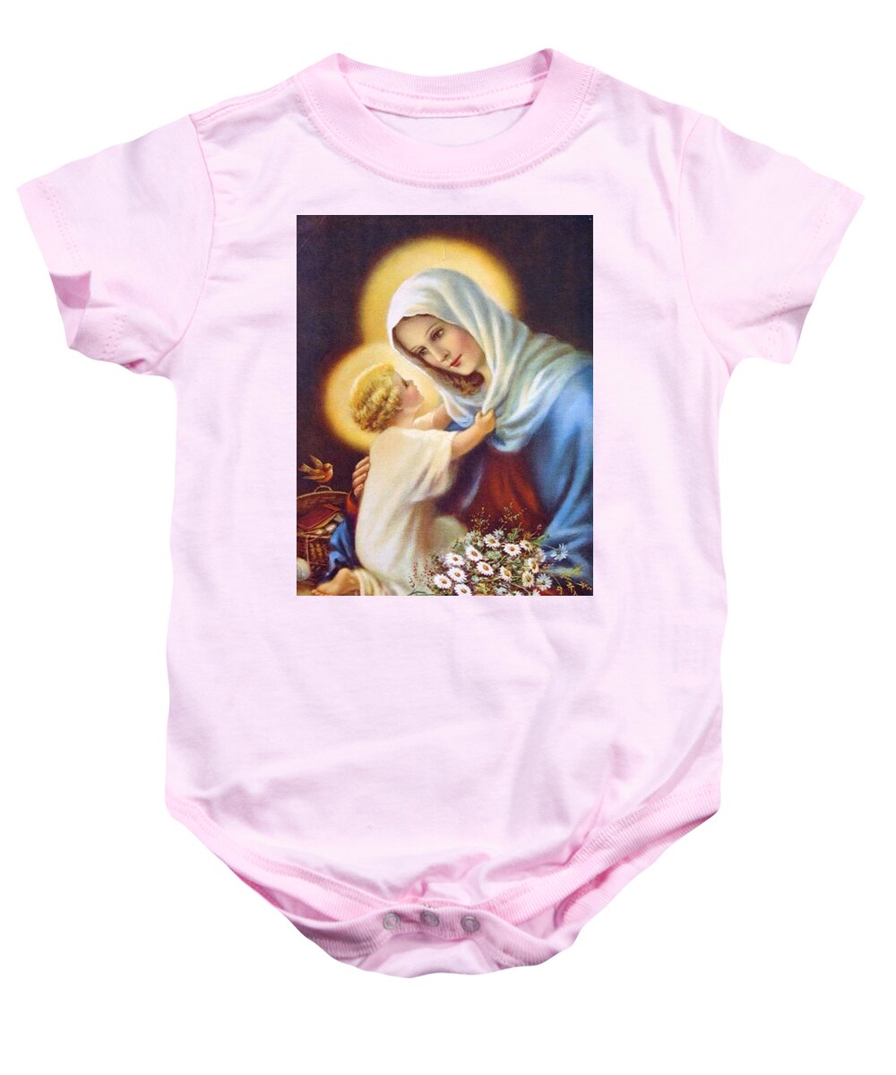Mary Baby Onesie featuring the painting Blessed Virgin and Child by Artist Unknown