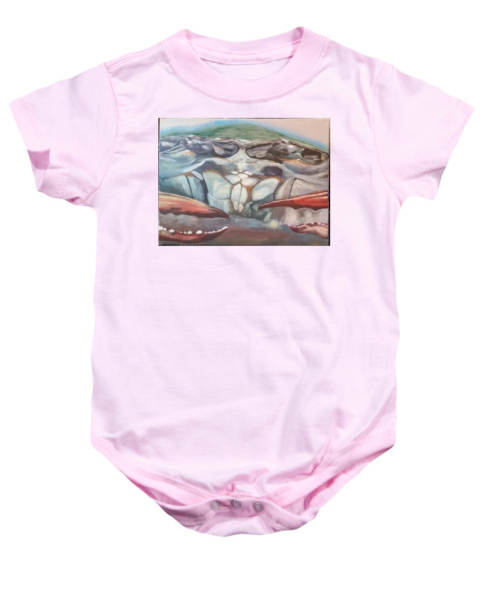 Blue Crab Baby Onesie featuring the painting Blue Crab Self Portrait by Mike Jenkins