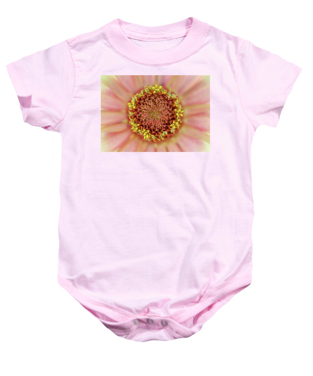 Macro Baby Onesie featuring the photograph Blushed Pink Wonder by Mary Anne Delgado
