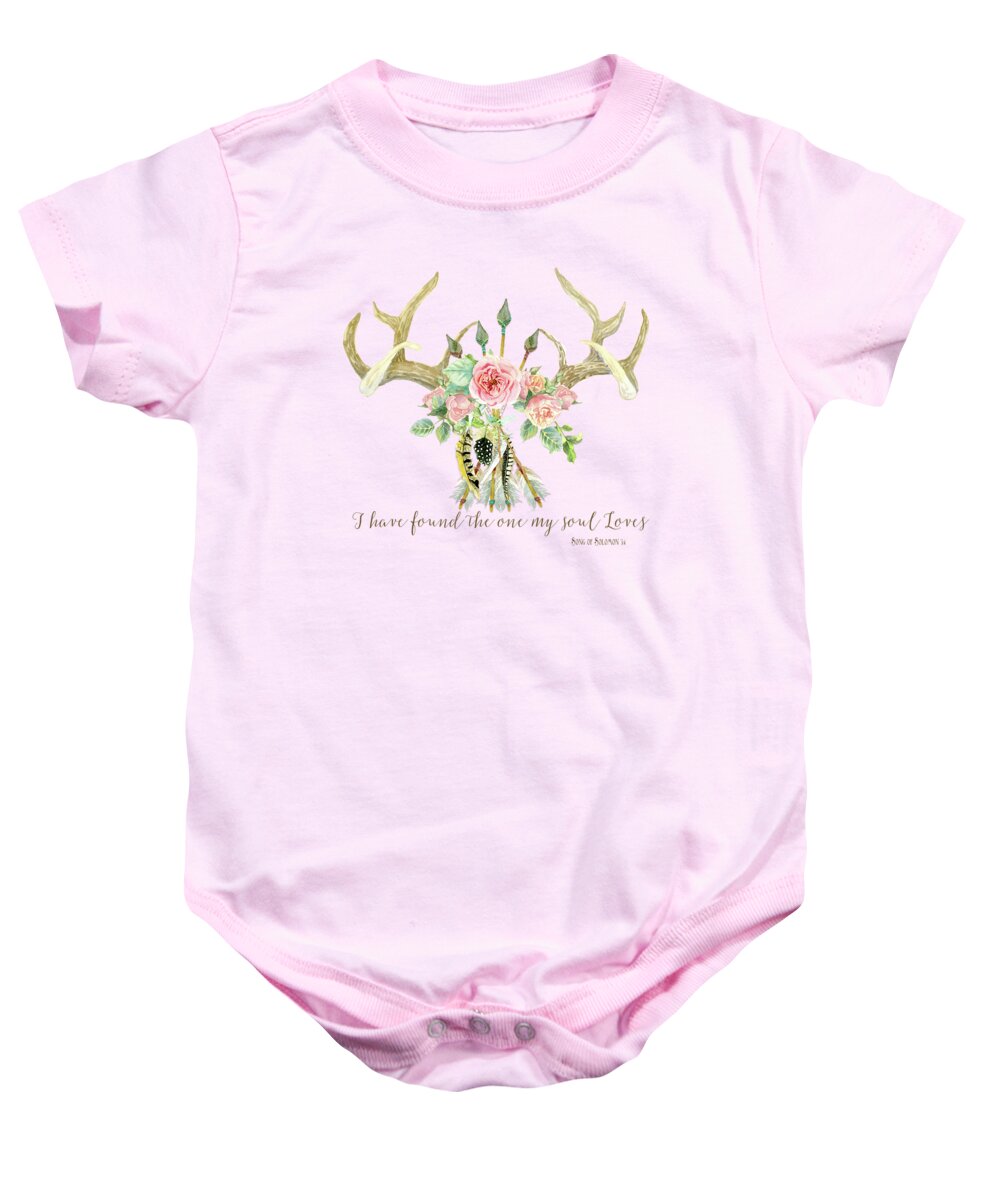 Watercolor Baby Onesie featuring the painting BOHO Love - Deer Antlers Floral Inspirational by Audrey Jeanne Roberts