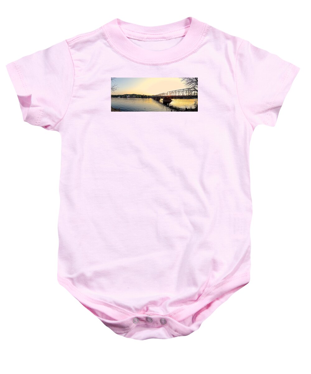 Bridge Baby Onesie featuring the photograph Bridge and New Hope at Sunset by Christopher Plummer