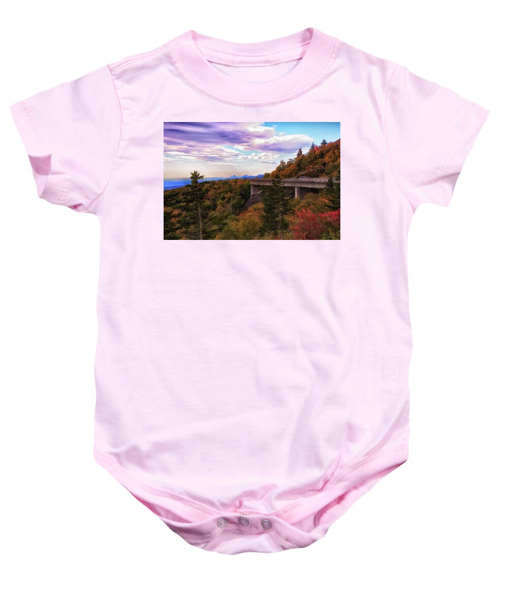 Linn Cove Viaduct Baby Onesie featuring the photograph Bridge Entwined with Nature by C Renee Martin