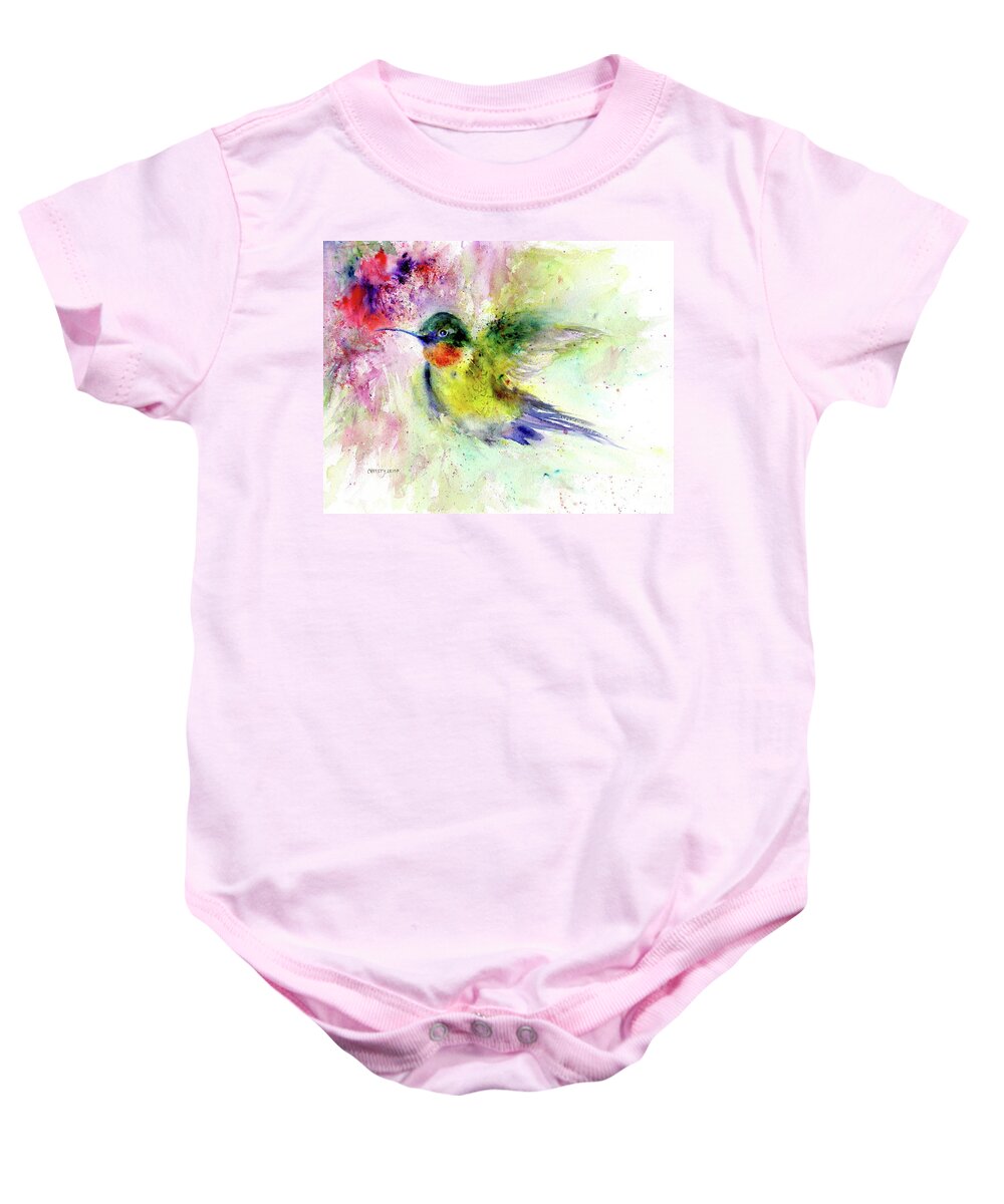 Bird Baby Onesie featuring the painting Bright Guy Hummingbird by Christy Lemp