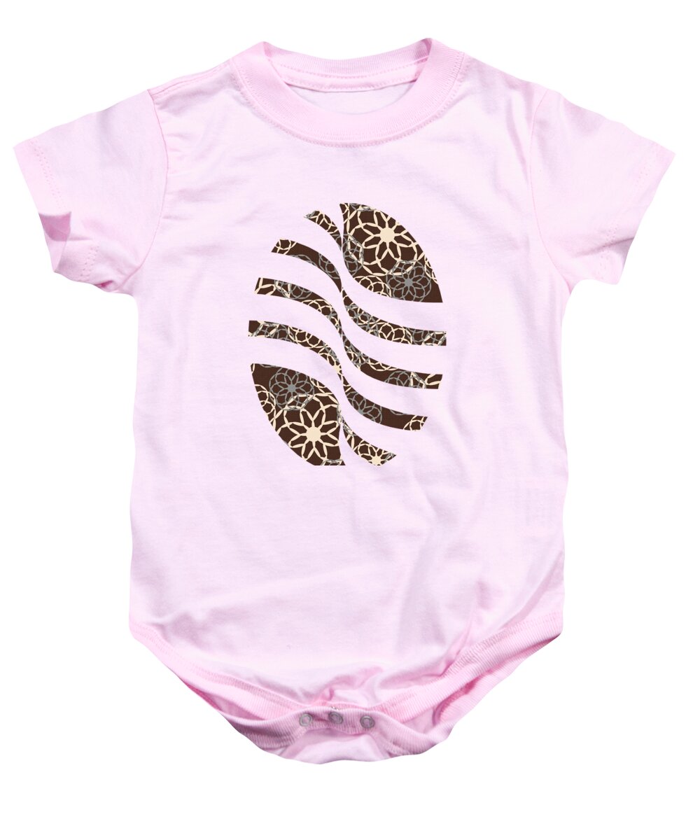 Brown Baby Onesie featuring the mixed media Brown and Silver Floral Pattern by Christina Rollo