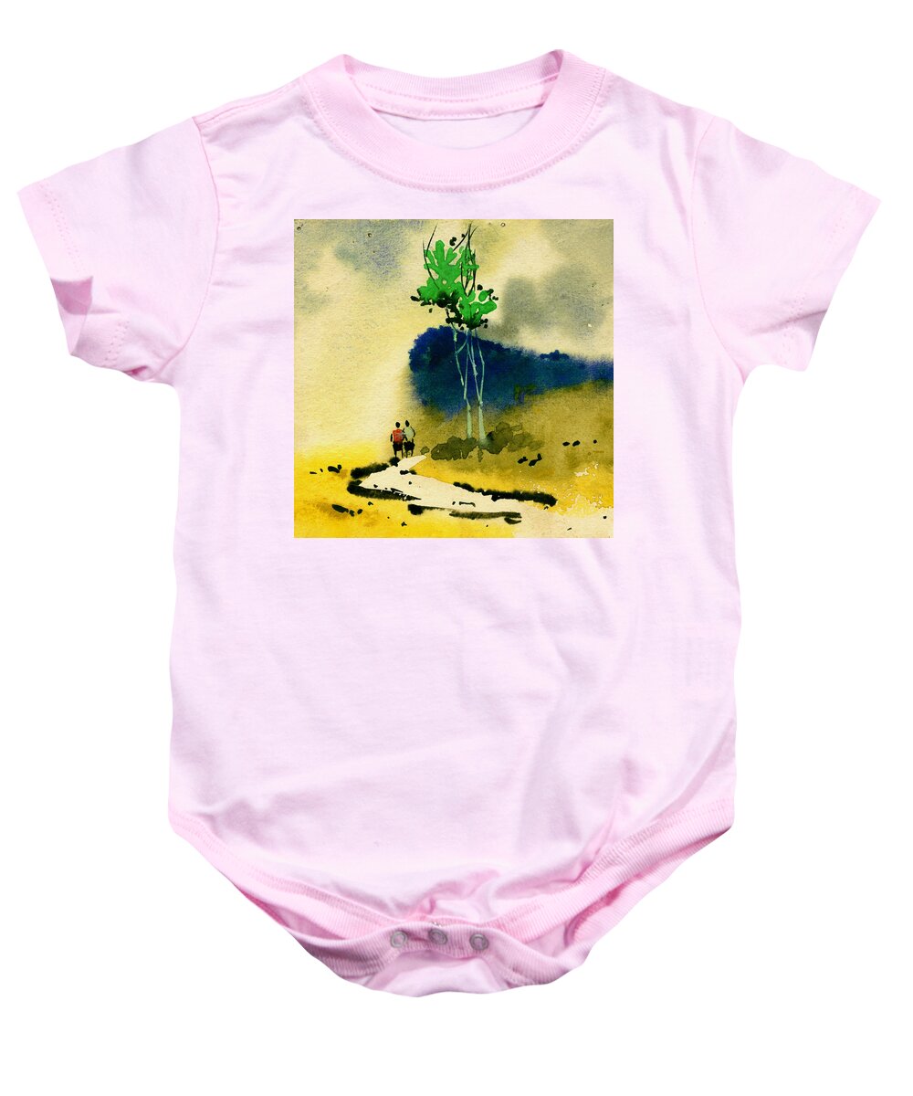 Landscape Baby Onesie featuring the painting Buddies by Anil Nene