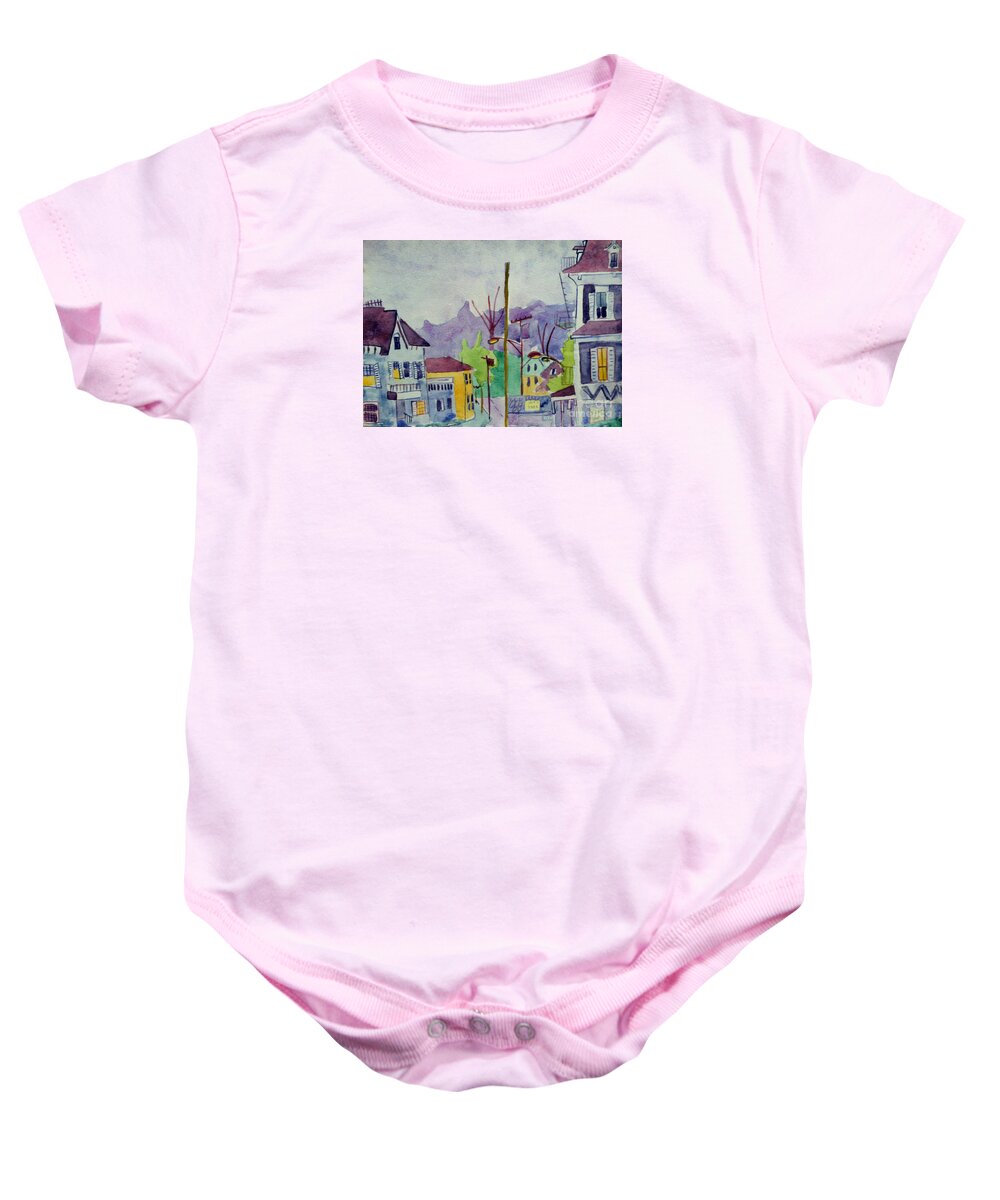 Chelmsford Baby Onesie featuring the painting Chelmsford Center Watercolor by Debra Bretton Robinson