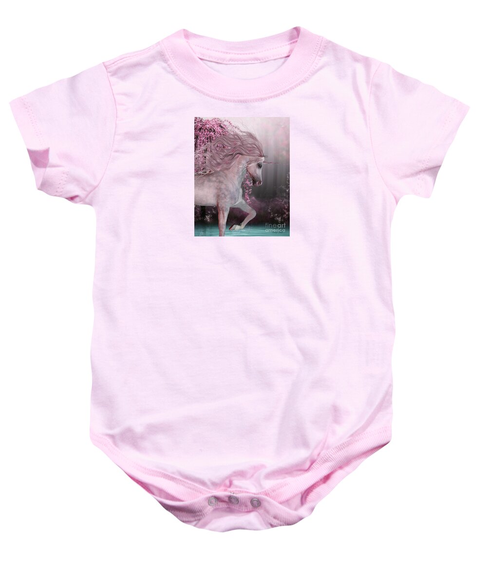 Unicorn Baby Onesie featuring the painting Cherry Blossom Unicorn by Corey Ford