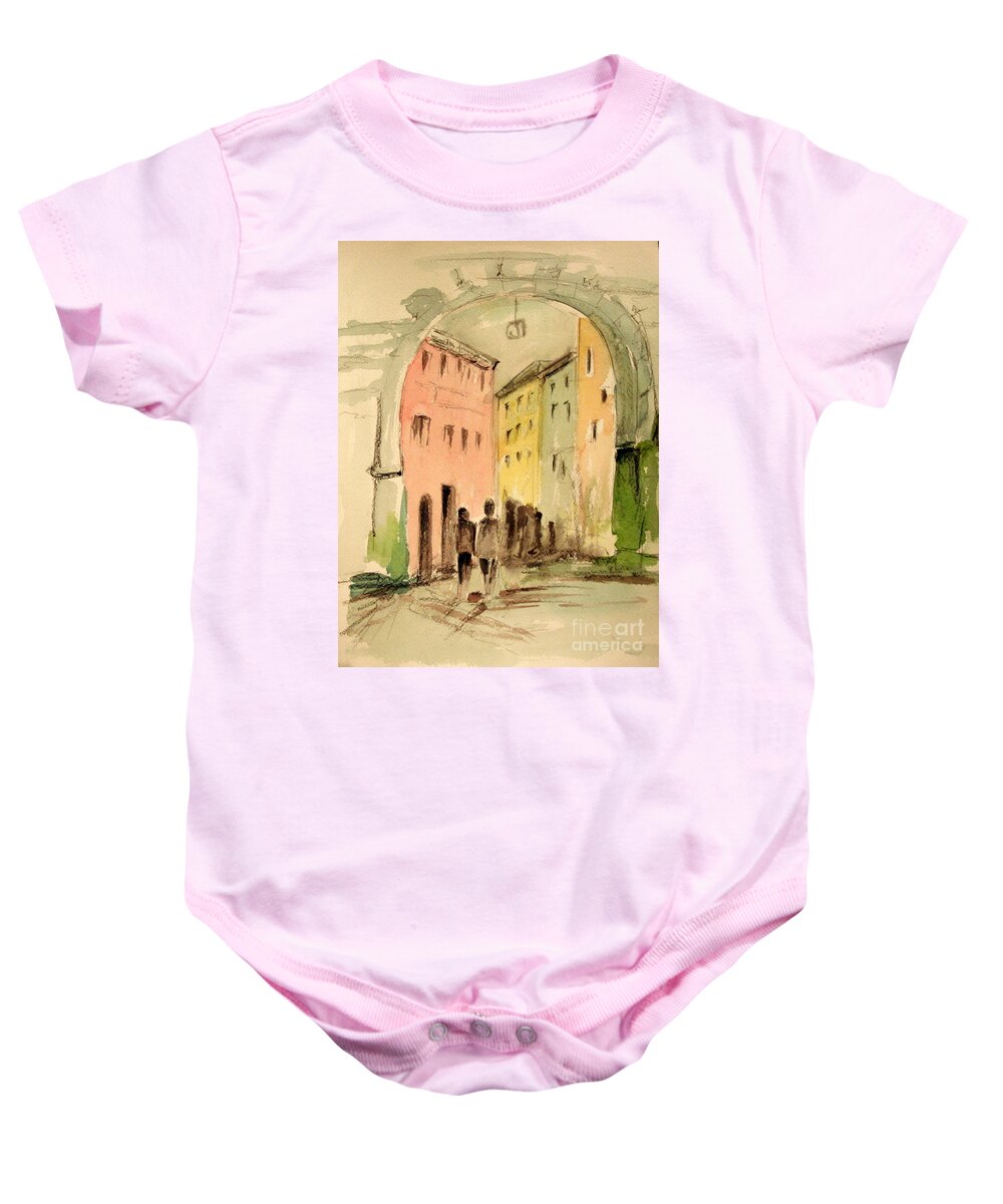 Watercolor Baby Onesie featuring the painting Cityscape Study by Julie Lueders 