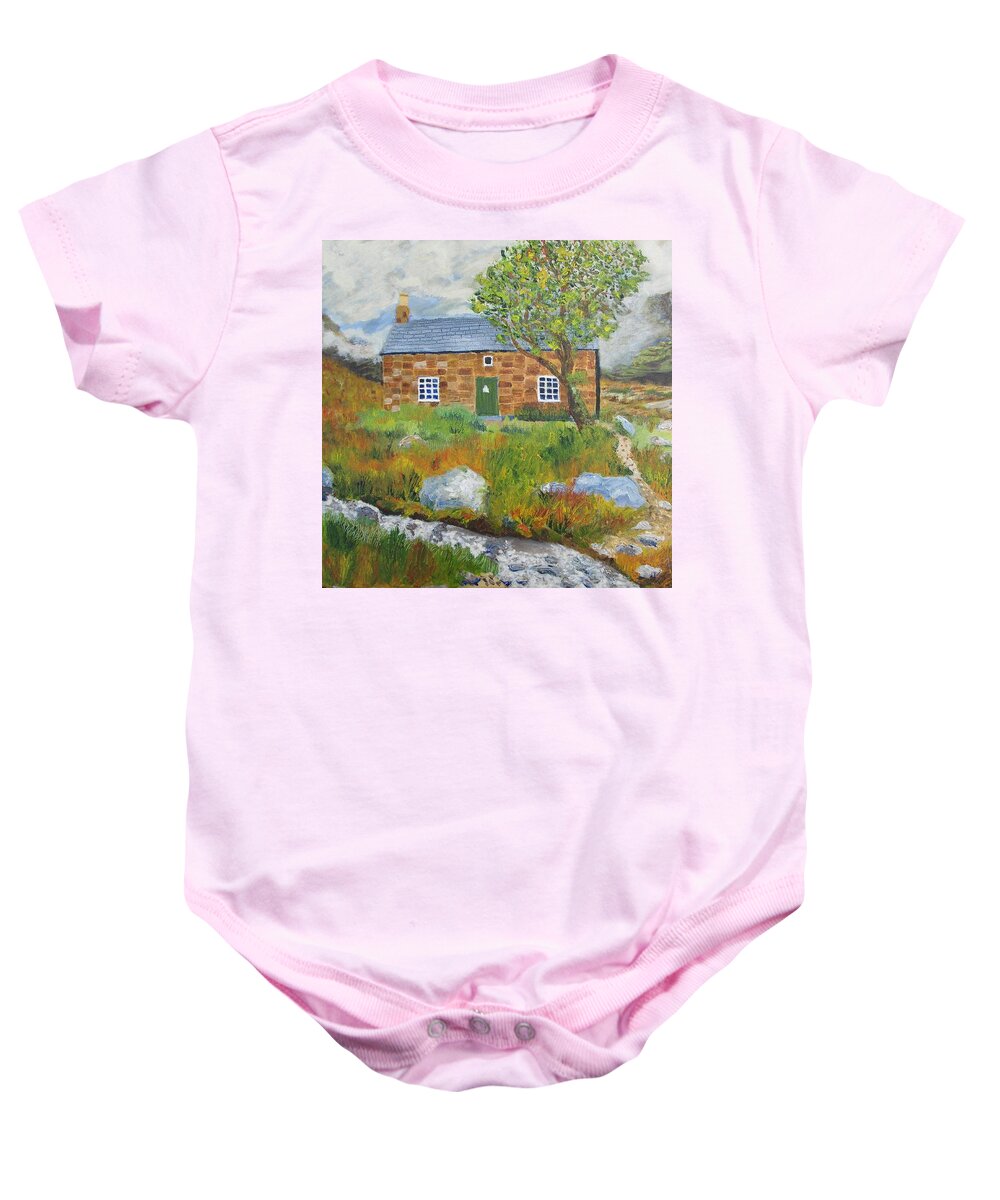 Coire Fionnaraich Bothy Baby Onesie featuring the painting Coire Fionnaraich Bothy Mountain Rescue Coulags Scottish Highlands by Edward McNaught-Davis