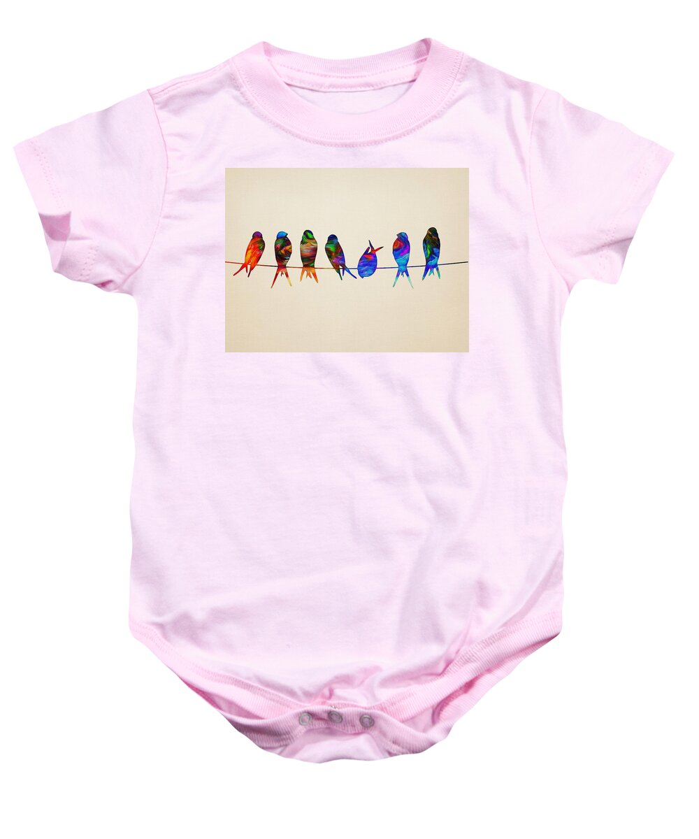 Birds Baby Onesie featuring the painting Colorful Birds by Lilia S
