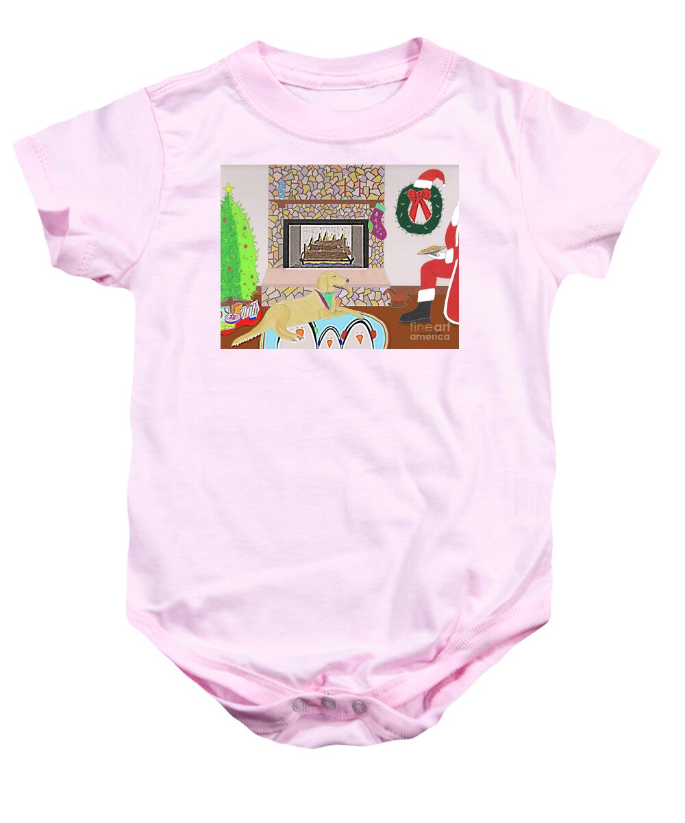 Christmas Baby Onesie featuring the drawing Cookies for Banjo by John Wiegand