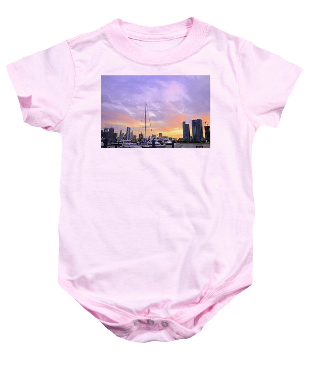 Delray Baby Onesie featuring the photograph Cotton Candy Sunset Over Miami by Ken Figurski