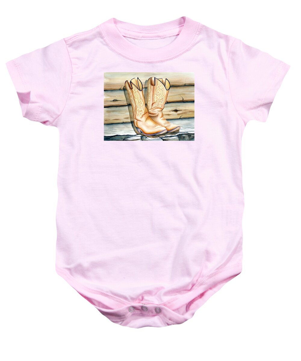 Cowboy Baby Onesie featuring the painting Cowboy Boots by Lyn DeLano