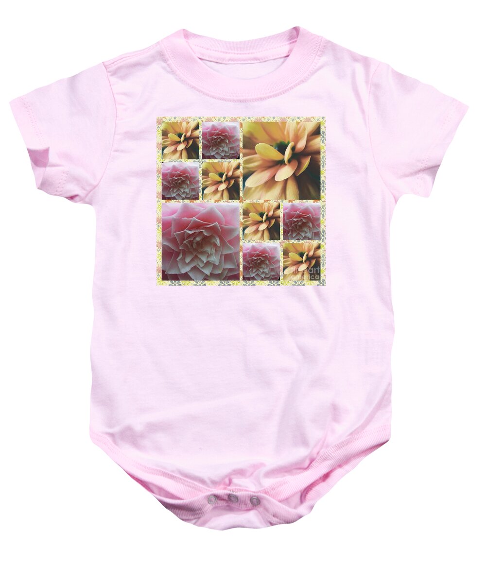 Cream Colours Baby Onesie featuring the photograph Cream and Pink Tile Pattern 9 by Joan-Violet Stretch