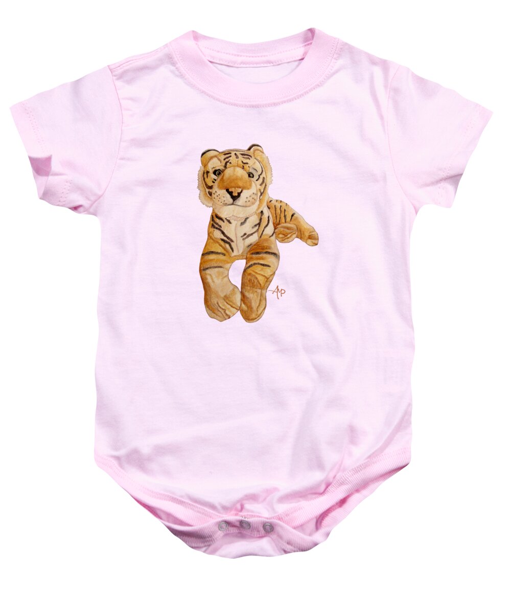 Tiger Baby Onesie featuring the painting Cuddly Tiger by Angeles M Pomata