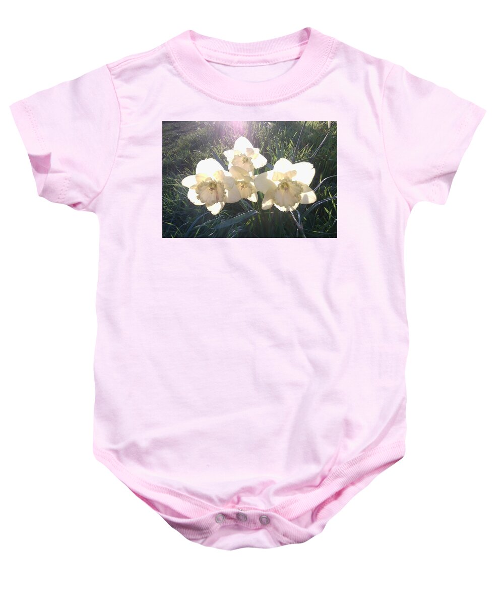 Daffodils Baby Onesie featuring the photograph Dafs in early mornings Sun by Julia Woodman