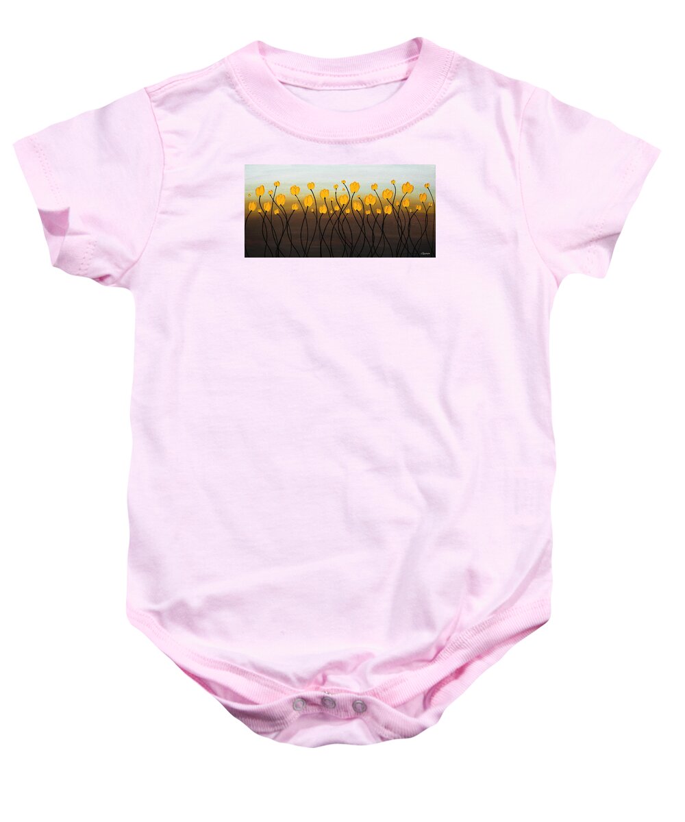 Abstract Art Baby Onesie featuring the painting Dancing Tulips by Carmen Guedez