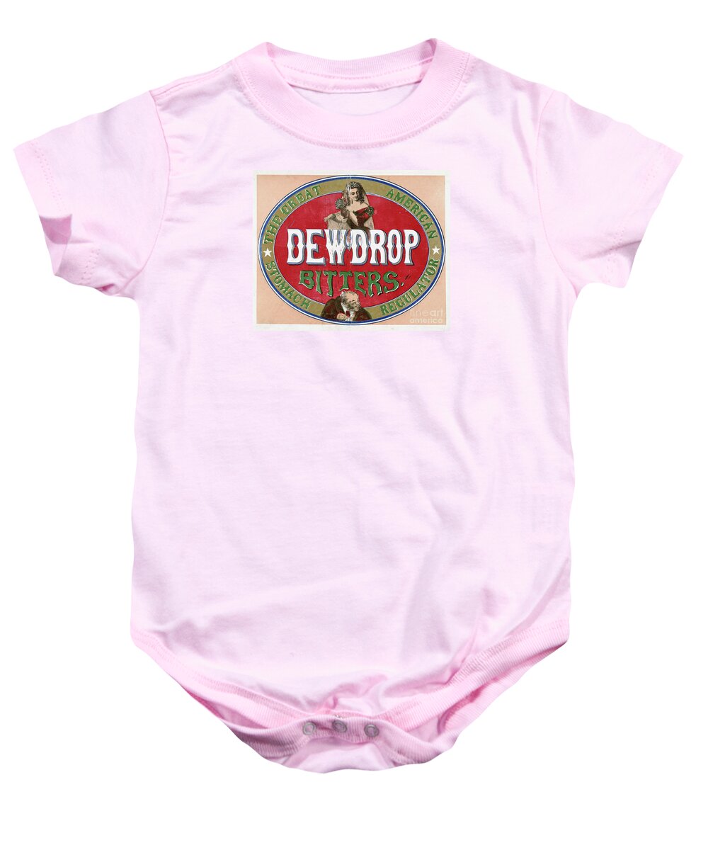 Dewdrop Baby Onesie featuring the mixed media Dew Drop Bitters Vintage Product Label by Edward Fielding
