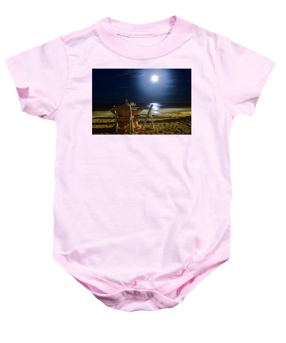 Punta Cana Baby Onesie featuring the photograph Dinner for Two in the Moonlight by Nicole Lloyd