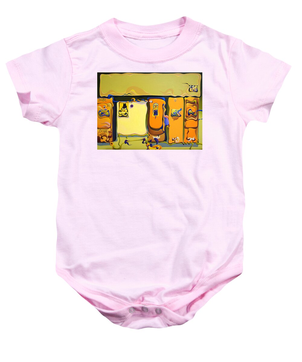 Double Baby Onesie featuring the painting Double Door Power Play by Amy Ferrari