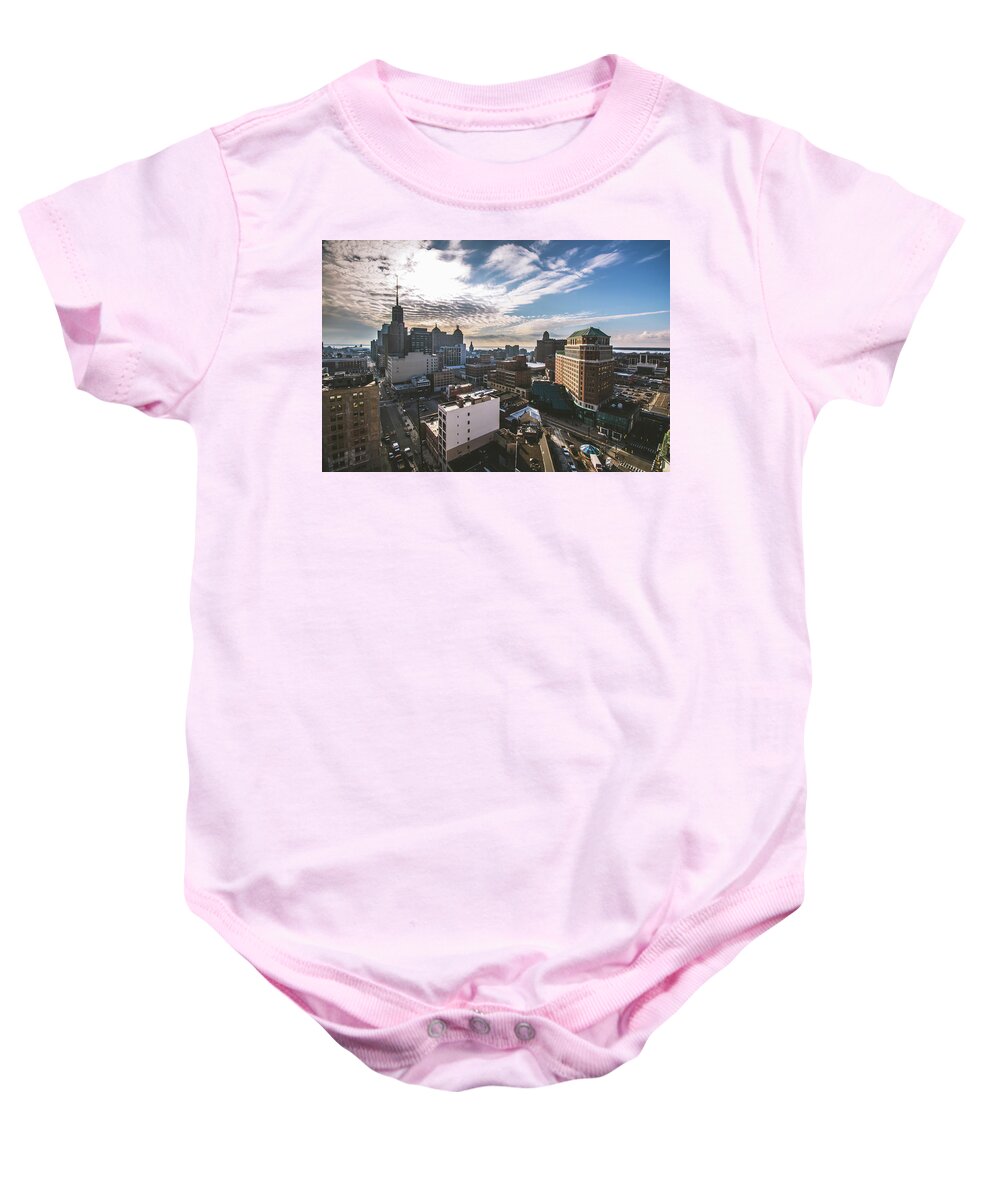 Buffalo Baby Onesie featuring the photograph Downtown Buffalo from the roof of the Electric Tower by Jay Smith
