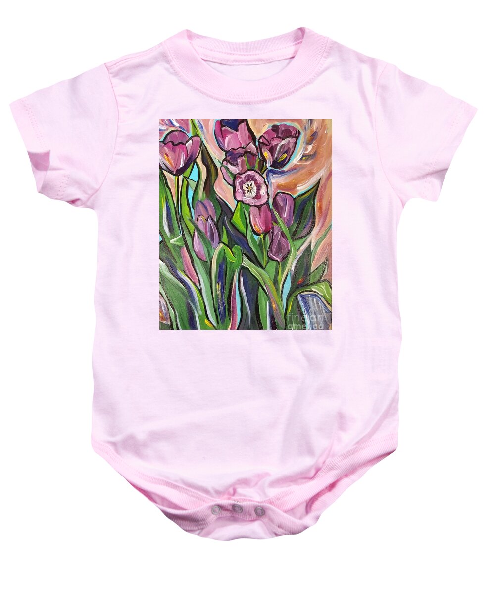 Flowers Baby Onesie featuring the painting Tulip Abstraction by Catherine Gruetzke-Blais
