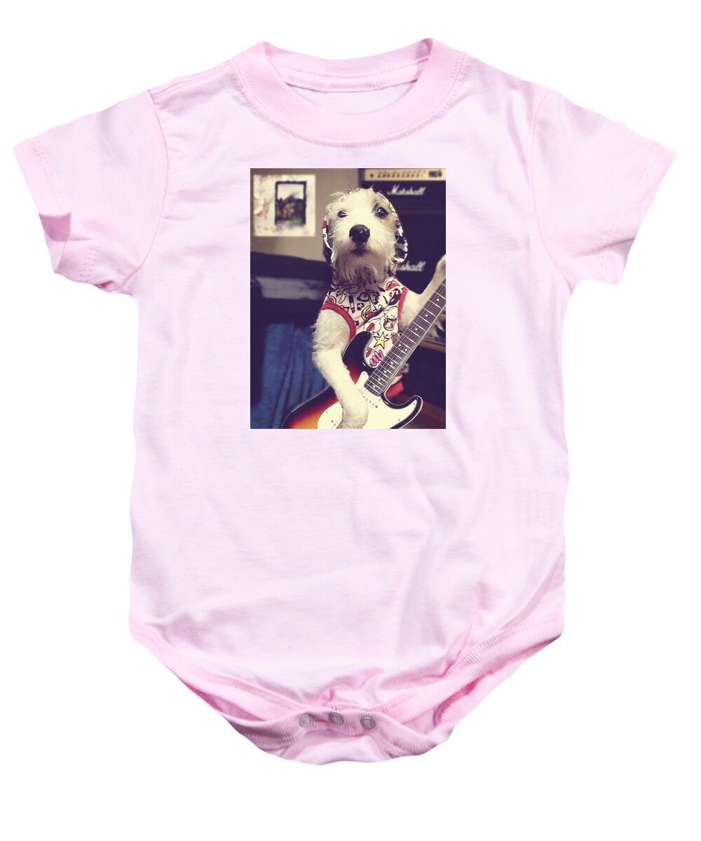 Richard Reeve Baby Onesie featuring the photograph Eddie Plays Guitar by Richard Reeve