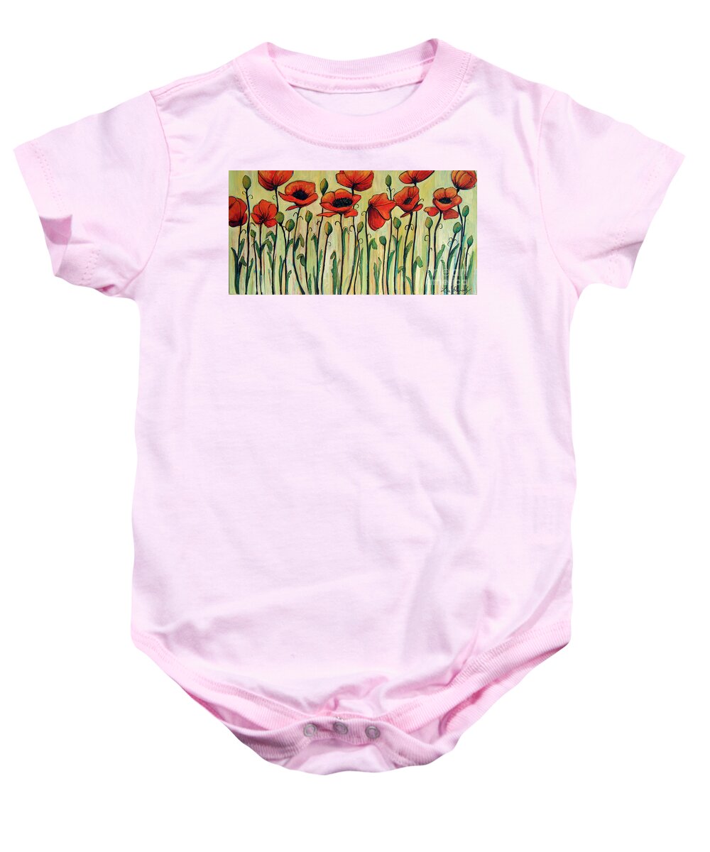 Poppies Baby Onesie featuring the painting Eleven Red Poppies by Lee Owenby