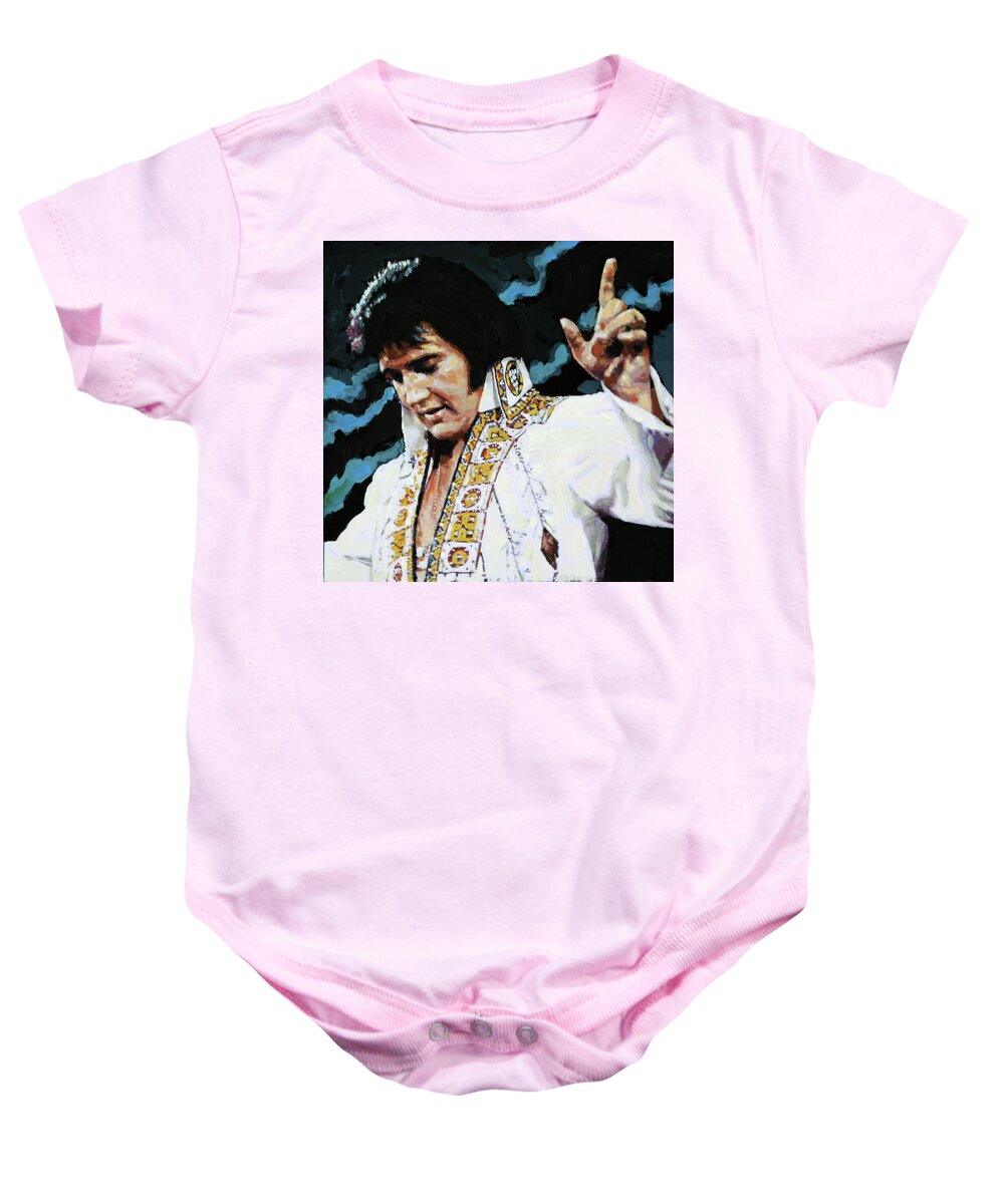 Elvis Presley Baby Onesie featuring the painting Elvis - How Great Thou Art by John Lautermilch