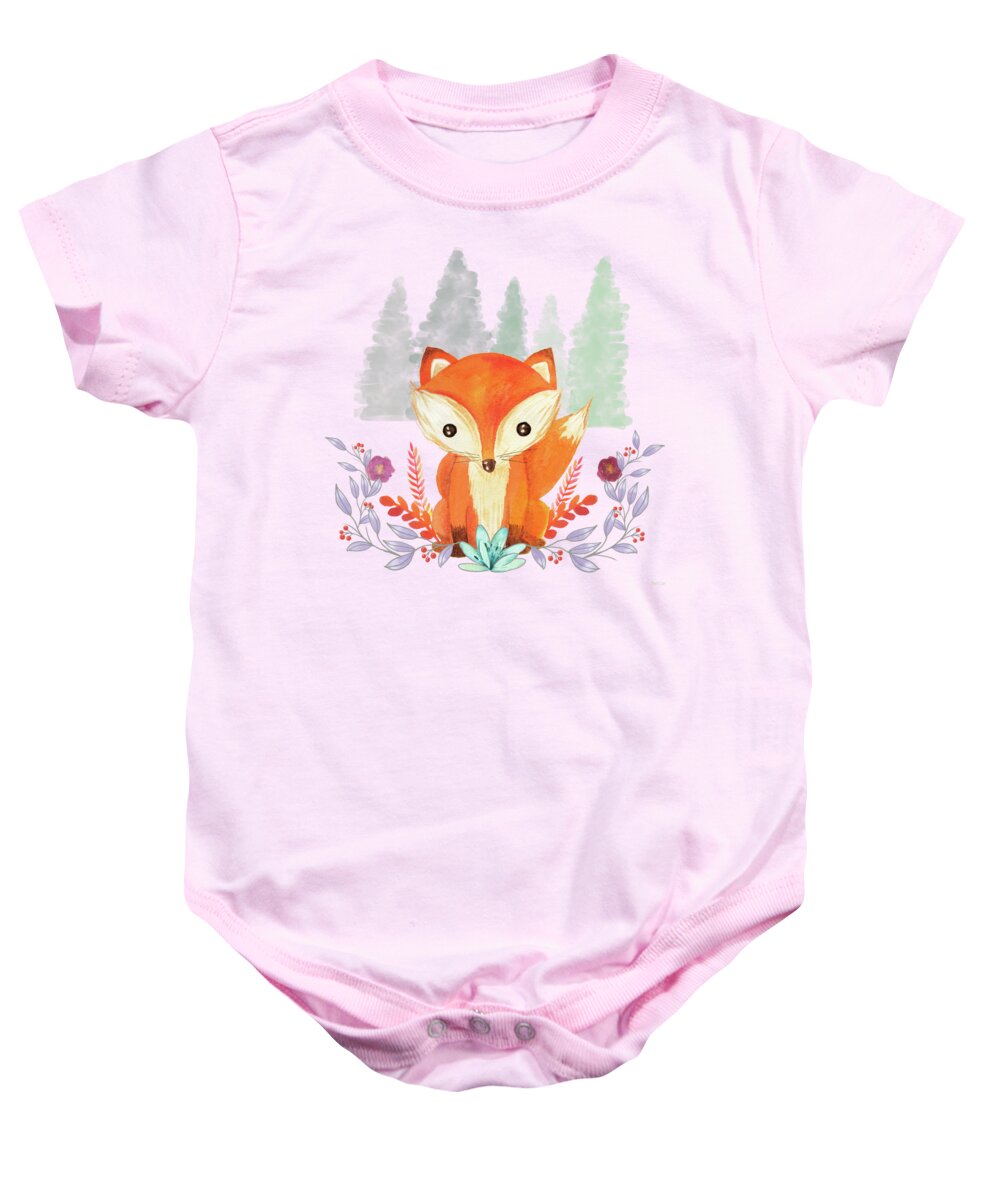 Fox Baby Onesie featuring the digital art Evergreen Fox by Little Bunny Sunshine