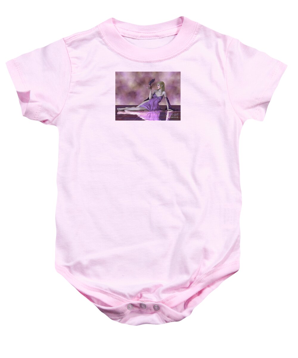 Fairy Baby Onesie featuring the painting Fairy and Tiny Dragon by Corey Ford