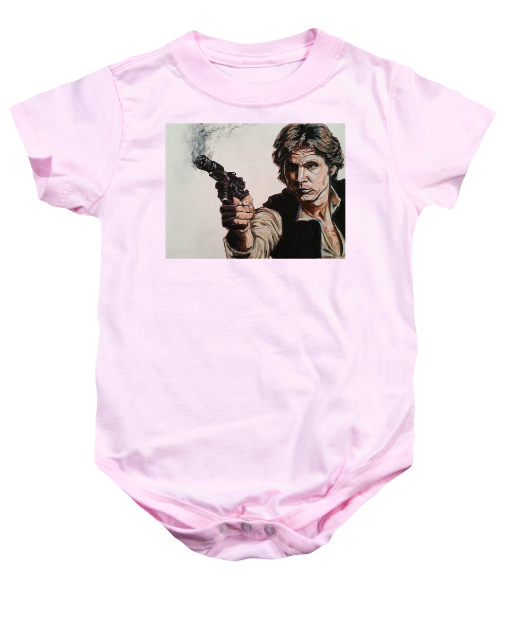 Han Solo Baby Onesie featuring the painting First Shot - Han Solo by Joel Tesch