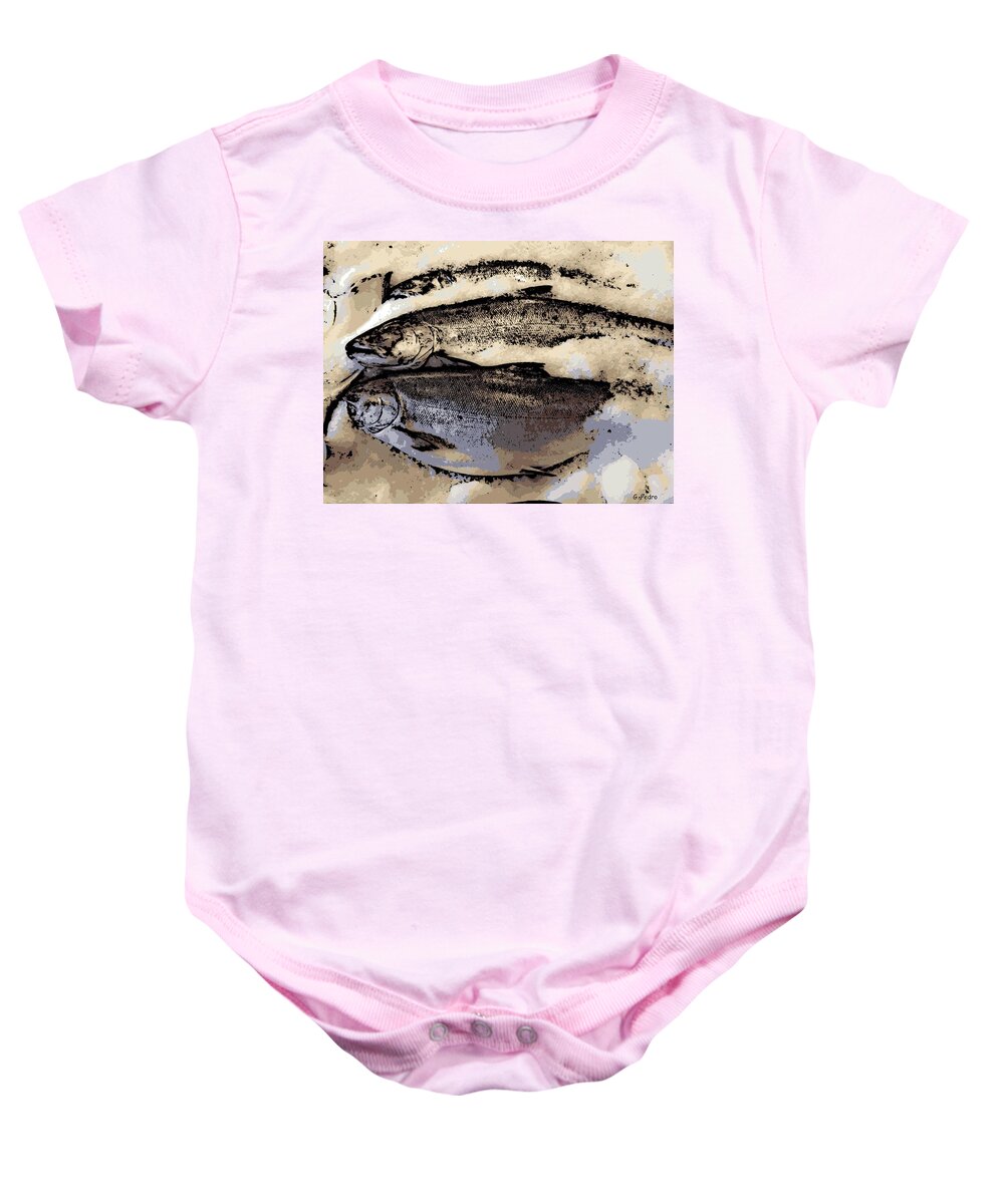 Salmon Baby Onesie featuring the photograph Fish on Ice by George Pedro