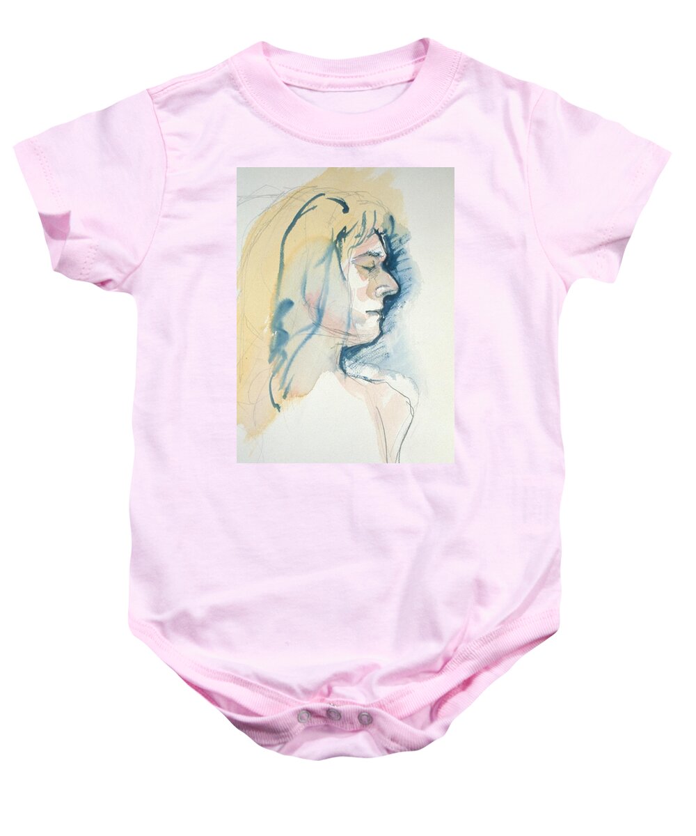Headshot Baby Onesie featuring the painting Five minute profile by Barbara Pease