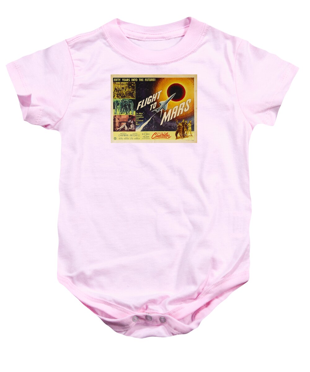 Sci Fi Baby Onesie featuring the painting Flight to Mars 1951 sci fi movie poster by Vintage Collectables