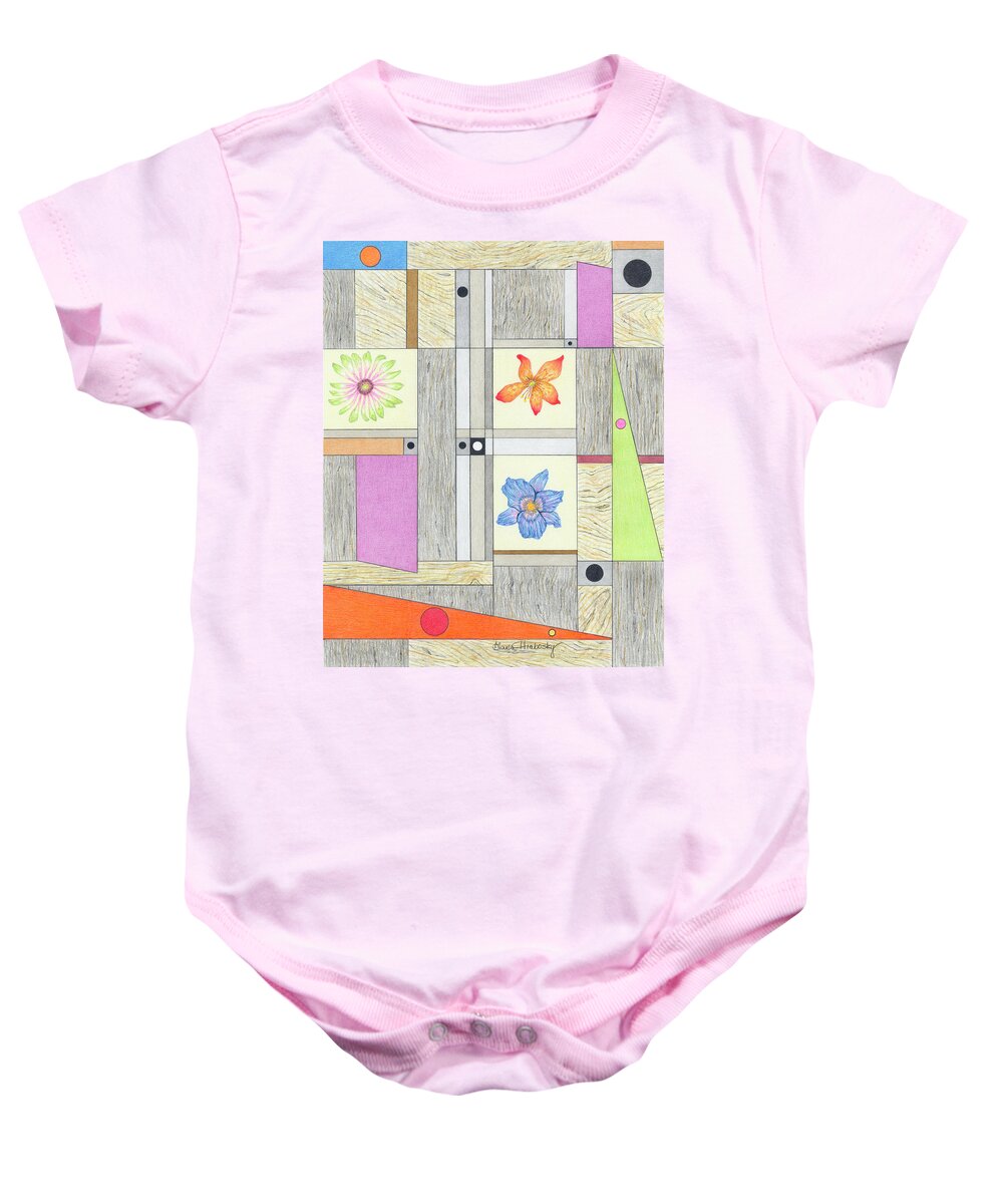 Colored Pencil Baby Onesie featuring the drawing Flora in the Woods by Diana Hrabosky